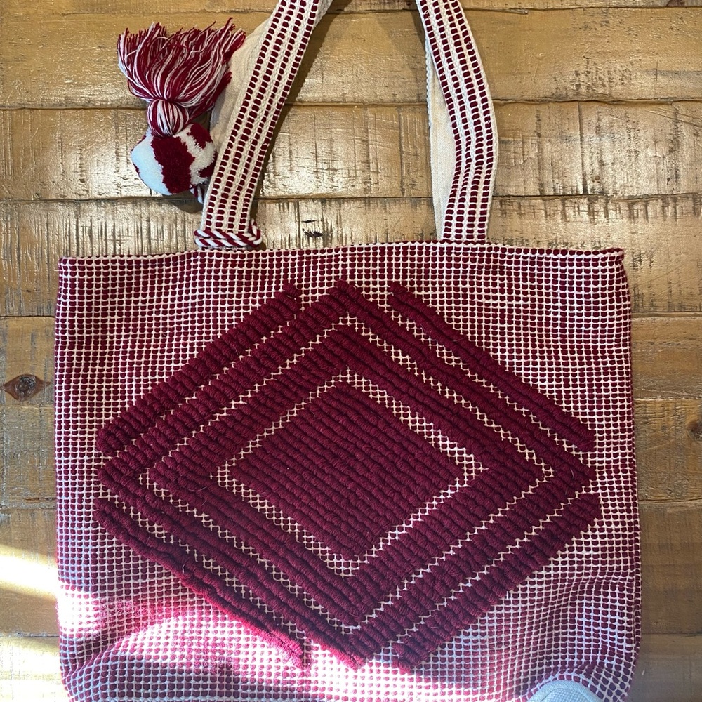 Handcrafted Red Geometric Tote Bag